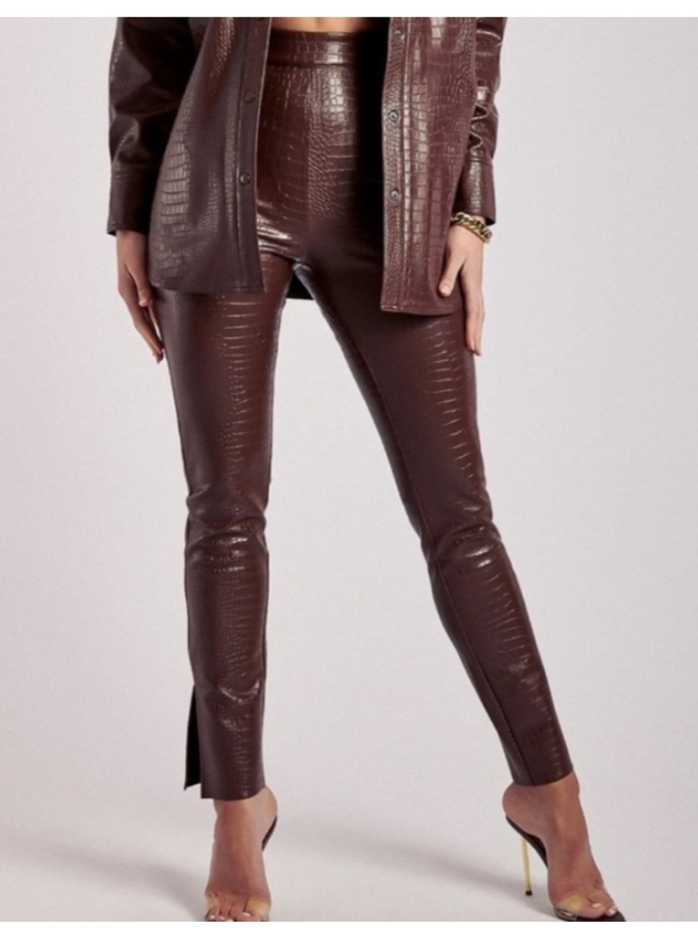 Meshki Faux Leather Croc-Embossed High waist Pants
